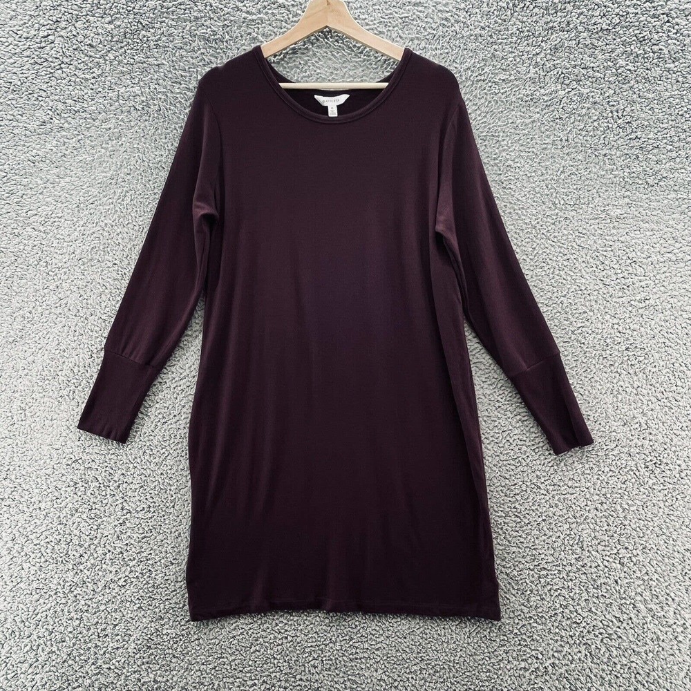 ATHLETA Dress Burgundy Lightweight Casual Round Neck Long Sleeve